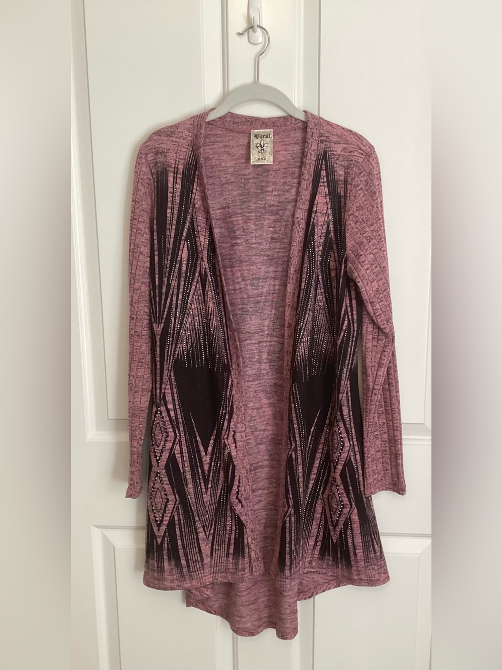 Vocal Pink Open-Front Aztec Pattern Cardigan NWOT